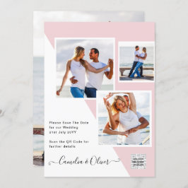 Blush PINK Foto Wedding Invite QR Code Retten Datu Einladung