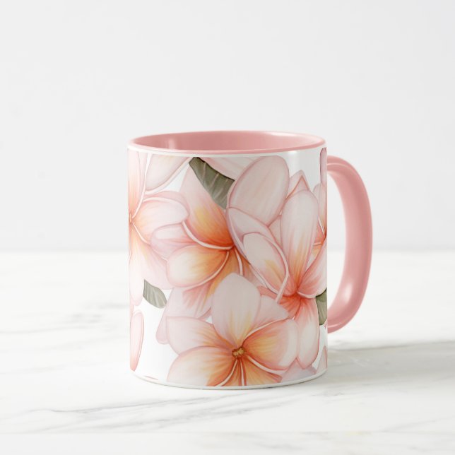 Blush-Pink-Frangipani-Keramik-Mug-Set Tasse (VorderseiteRechts)