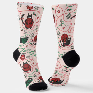 Blush Pink Funny Kitten Liebe Garn Weihnachten Socken