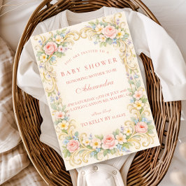 Blush Pink Garden Baroque Baby Shower Einladung