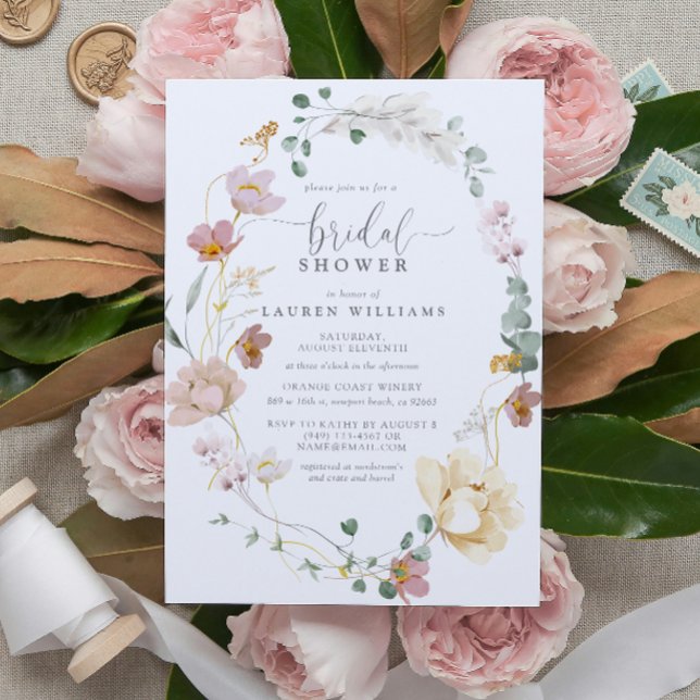Blush Pink Garden Blume Skript Brautparty Einladung (Blush Pink Garden Flowers Script Bridal Shower Invitation!)