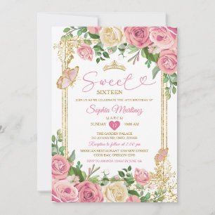 Blush Pink Garden Floral Sweet 16. Girl Birthday Einladung