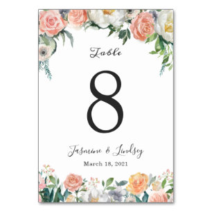 Blush Pink Garden Rose und Peonies Bloral Wedding Tischnummer