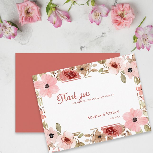 Blush Pink Garden Theme Floral Wedding Thank You Postkarte (Blush Pink Garden Theme Floral Wedding Thank You Postcard)
