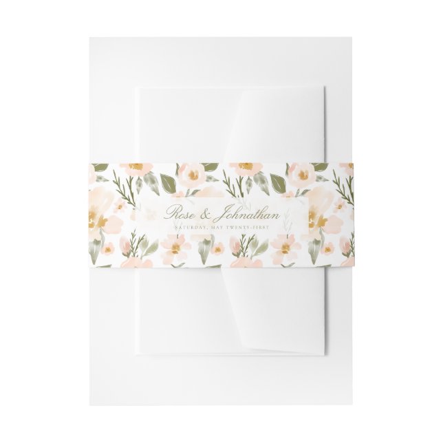 Blush Pink Gardenia Wasserfarbe Blumenmuster Einladungsbanderole (Vorderseite Beispiel)