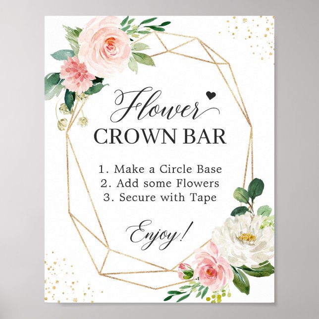 Blush Pink Geometric Blume Crown Bar Table Sign Poster (Vorne)