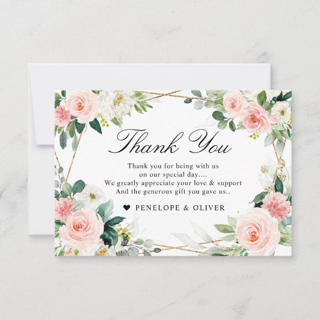 Blush Pink Geometric Botanical Wedding Dankeskarte (Vorderseite)