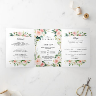 Blush Pink Geometric Botanical Wedding Dreifach-gefaltete Programmkarte