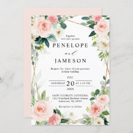 Blush Pink Geometric Botanical Wedding Einladung
