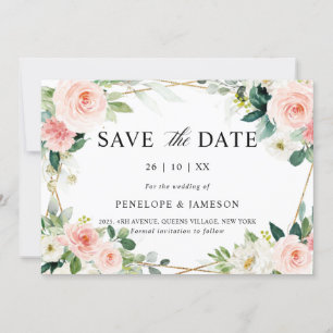 Blush Pink Geometric Botanical Wedding Save The Date