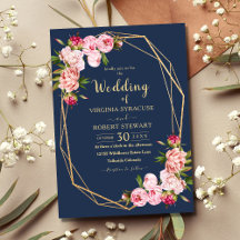 Blush Pink Geometric Elegant Blue Navy Hochzeit