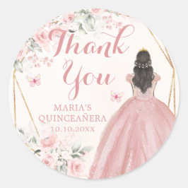 Blush Pink Geometric Floral Quinceañera Vielen Dan Runder Aufkleber