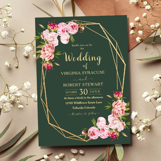 Blush Pink Geometric Royal Greenery Wedding Einladung (Von Creator hochgeladen)