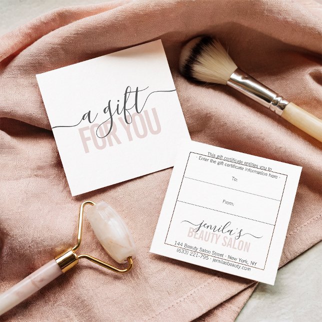 Blush Pink Geschenkgutschein Schönheitssalon Skrip Rabattkarte (Blush pink gift certificate beauty salon script)