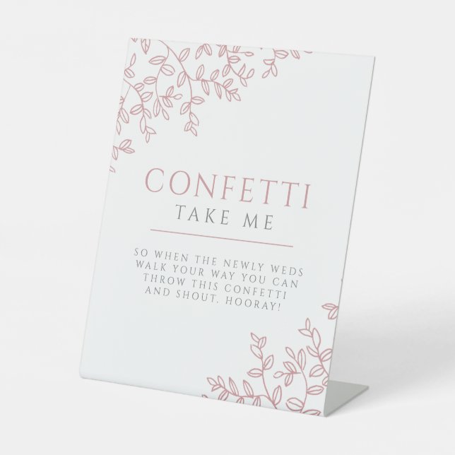 Blush-pink gezeichnet Blatt Hochzeitskonfetti-Zeic Sockelschild (Vorderseite)