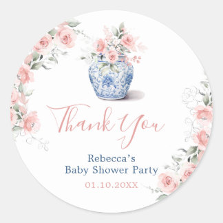 Blush Pink Ginger Jar Baby Dusche Vielen Dank Runder Aufkleber