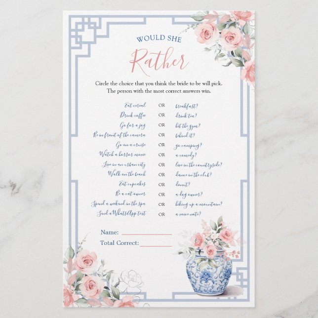 Blush Pink Ginger Jar Chinoiserie würde sie lieber (Vorderseite)