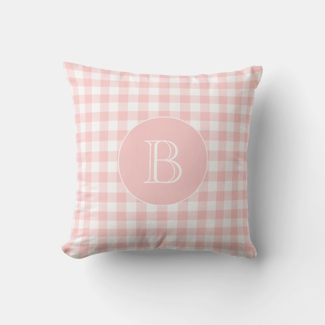 Blush Pink Gingham Muster Custom Monogram Kissen (Vorderseite)
