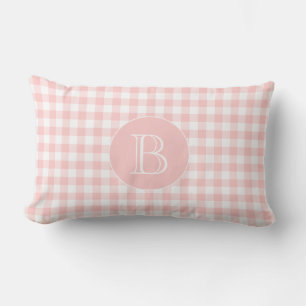 Blush Pink Gingham Muster Custom Monogram Lendenkissen