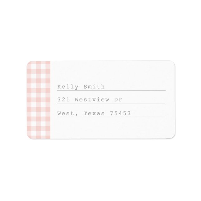 Blush Pink Gingham Schreibmaschinenadresse Labels Adressaufkleber (Vorne)