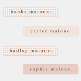 Blush Pink Gingham Waterproof Name Etiketten