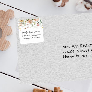 Blush Pink Girl Baby Dusche Blumenadresse Quadratischer Aufkleber