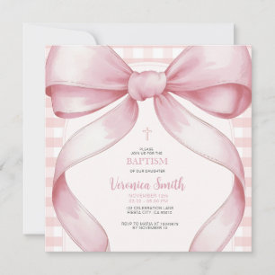 Blush Pink Girl BaptismBow Pearl Necklace Einladung