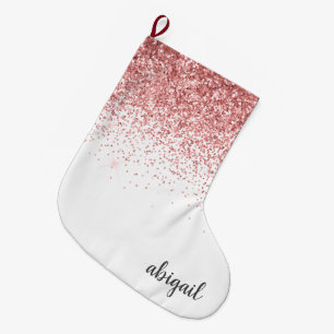 Blush Pink Girl Glitzer Moderner Monogramm Name Großer Weihnachtsstrumpf