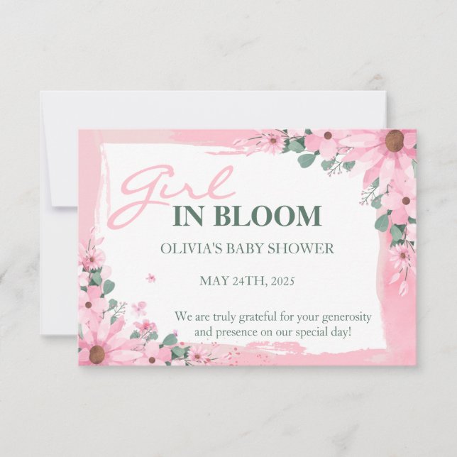 Blush Pink Girl in Blüte Kinderdusche Dankeskarte (Vorderseite)