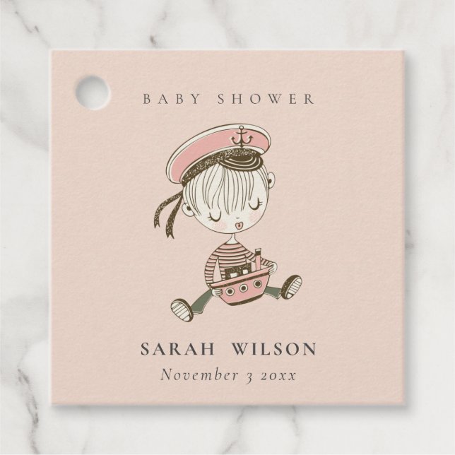 Blush Pink Girl Little Sailor Nautical Baby Dusche Geschenkanhänger (Vorderseite)