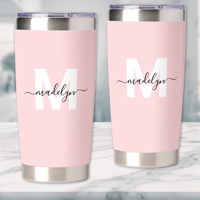 Blush Pink Girl Monogram Name Thermobecher (Blush Pink Girly Monogram Name Insulated Tumbler)