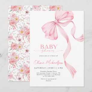 Blush Pink Girl Ribbon Bow Coquette Babydusche Einladung
