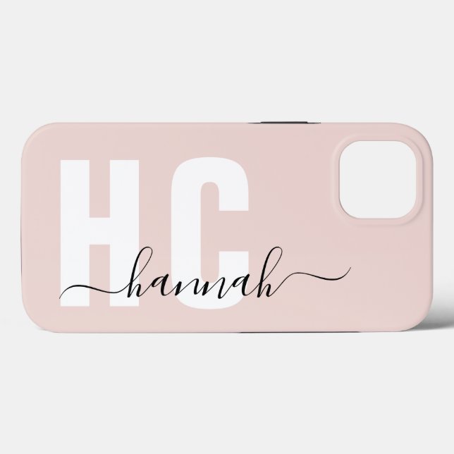 Blush Pink Girl Script Monogram Name Case-Mate iPhone Hülle (Rückseite (Horizontal))