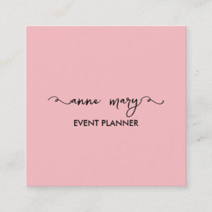 Blush Pink Girly Calligraphy Classy Event Planner Quadratische Visitenkarte