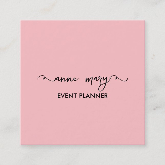 Blush Pink Girly Calligraphy Classy Event Planner Quadratische Visitenkarte (Vorderseite)