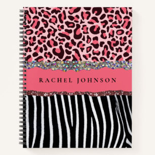 Blush Pink Girly Glitzer Leopard Print Spiral Notizbuch