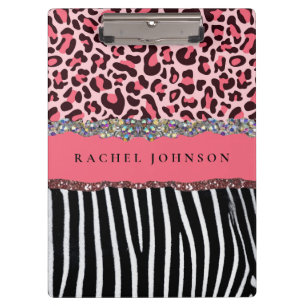 Blush Pink Girly Glitzer Leopard Print Spirale nic Klemmbrett