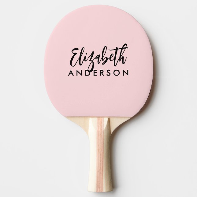 Blush Pink Girly Modern Script Monogram Name Tischtennis Schläger (Vorderseite)