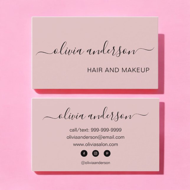 Blush Pink Girly Simple Hair Makeup Salon Visitenkarte (Von Creator hochgeladen)