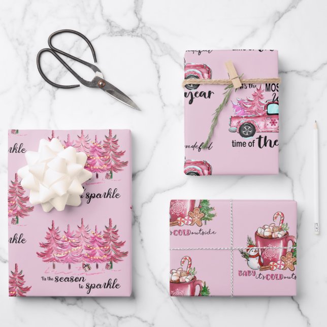 Blush Pink Girones Weihnachten Geschenkpapier Set (Vorderseite)