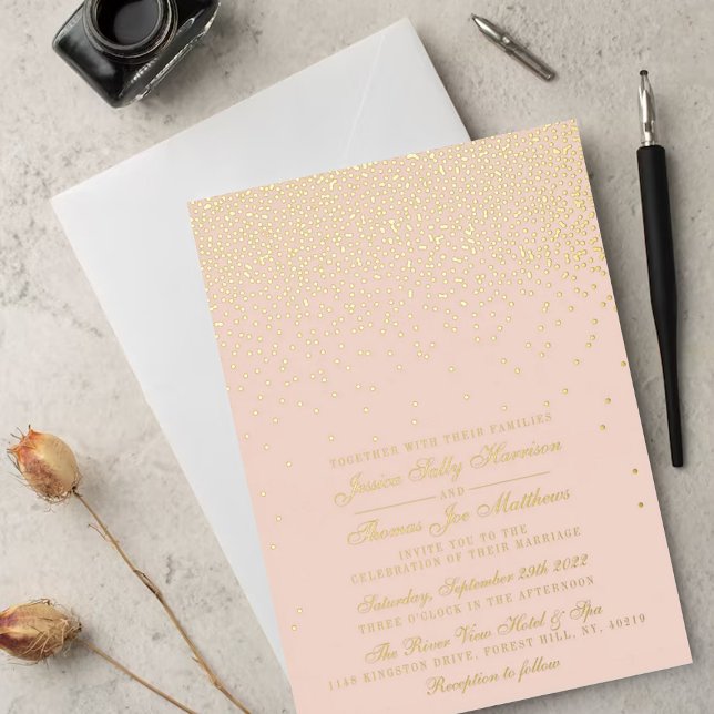 Blush Pink & Glam Confetti Wedding Real Folieneinladung (Von Creator hochgeladen)