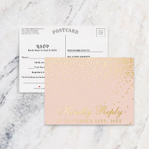 Blush Pink & Glam Confetti Wedding RSVP Real Folie Einladungspostkarte