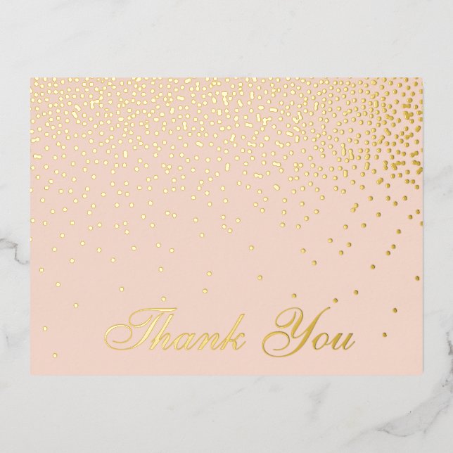 Blush Pink & Glam Confetti Wedding Vielen Dank Folie Einladungspostkarte (Vorderseite)