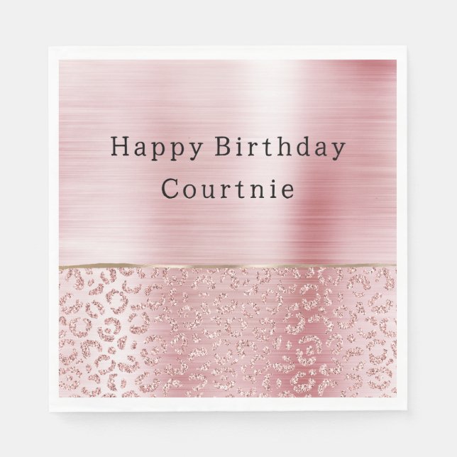 Blush Pink Glam Glitzer Leopard Serviette (Vorderseite)