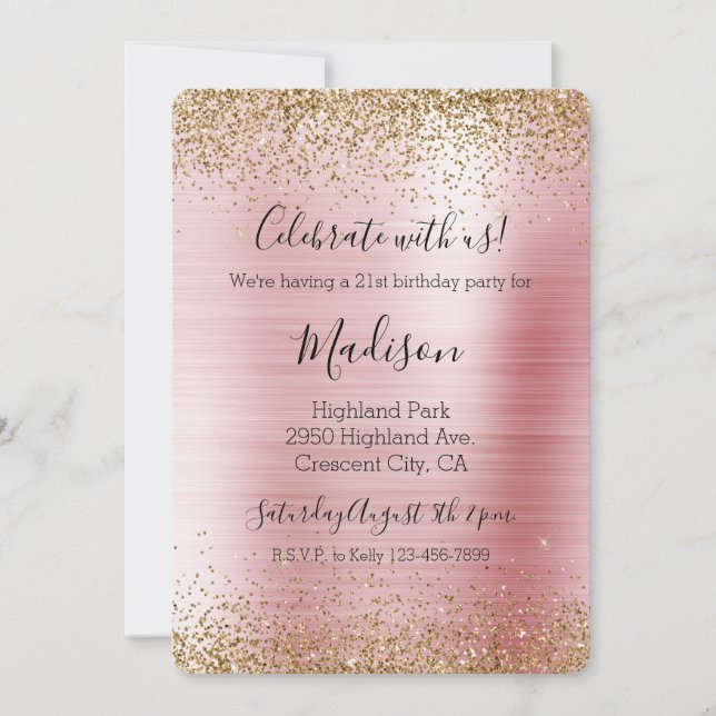 Blush Pink Glam Glitzy Sparkle Glitzer Einladung (Vorderseite)
