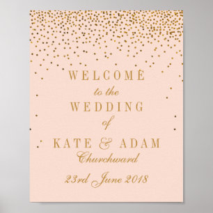 Blush Pink & Glam Gold Confetti Hochzeit Willkomme Poster