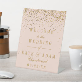 Blush Pink & Glam Gold Confetti Hochzeit Willkomme Sockelschild
