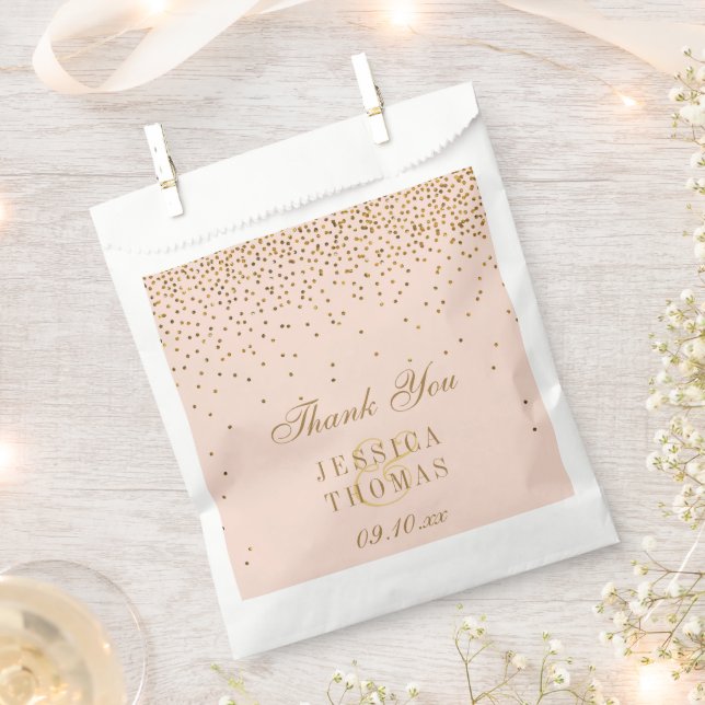 Blush Pink & Glam Gold Confetti Wedding Geschenktütchen (Ausgeschnitten)
