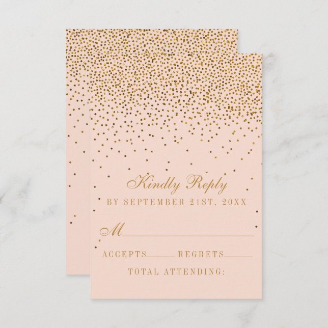 Blush Pink & Glam Gold Confetti Wedding RSVP Karte (Vorne/Hinten)