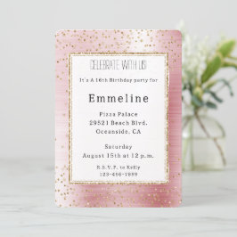Blush Pink Glam Gold Sparkle Confetti Geburtstag Einladung